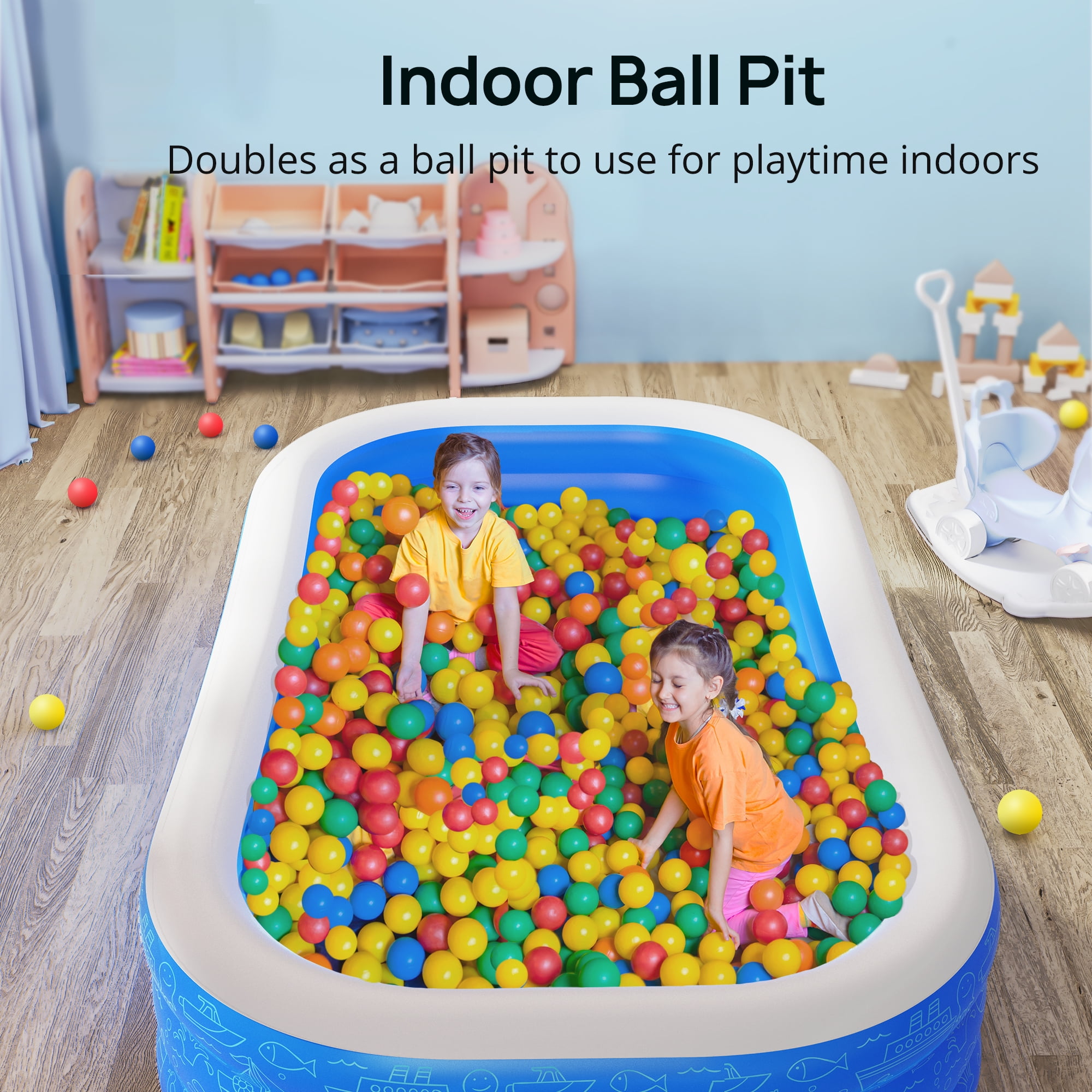 Inflatable Pool, 92'' x 56'' x 20'' Inflatable Swimming Pool for Summer Water Party BPA-Free Above Ground Blow up Kiddie Pool Ball/Sand Pit,Backyard Outdoor Indoor Age 3+, Rectangle