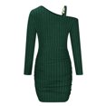 thumbnail image 5 of Brilliant Fall Dresses for Women 2024 Mini Wrap Cold Shoulder Bodycon Women's Sexy Solid Long Sleeve Metal Buckle Buttocks Slimming Dresses Green XXL, 5 of 6