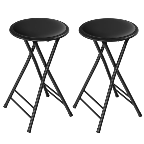 Set of 2 Counter Height Bar Stools, 24-Inch Backless Folding Chairs with Padded Seat, 225 lb Capacity, Black, 14.25"W