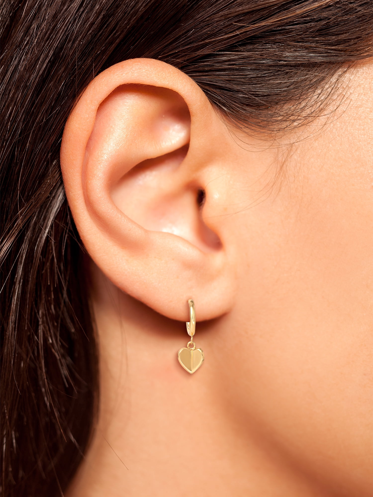 JS Jessica Simpson Women’s Gold Plated Sterling Silver Heart Charm Hoop Earrings