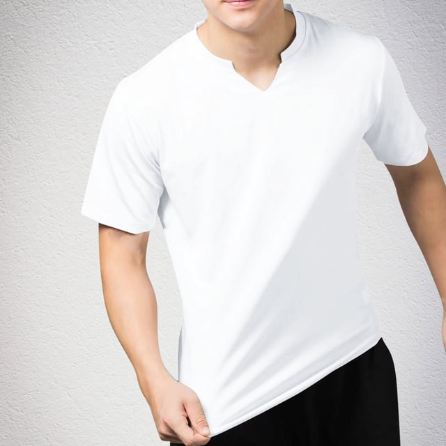 pstuiky Camisas casuales de manga corta para hombre, Camiseta deportiva y de fitness para hombre, informal, moderna, de color liso, con cuello redondo y manga corta. camisas casuales para hombre xxl