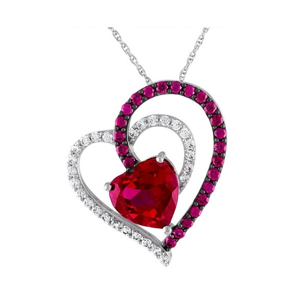 Believe by Brilliance Sterling Silver Plated Simulated Ruby & CZ Heart Pendant