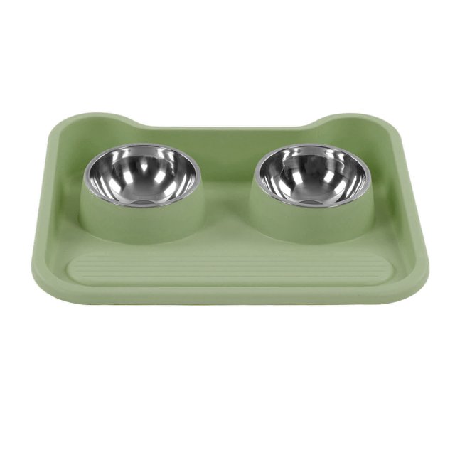Double Pet Bowl Set Prevent Spill 15 Degree Tilt Stainless Steel With Raised Design For Water Food Feeding