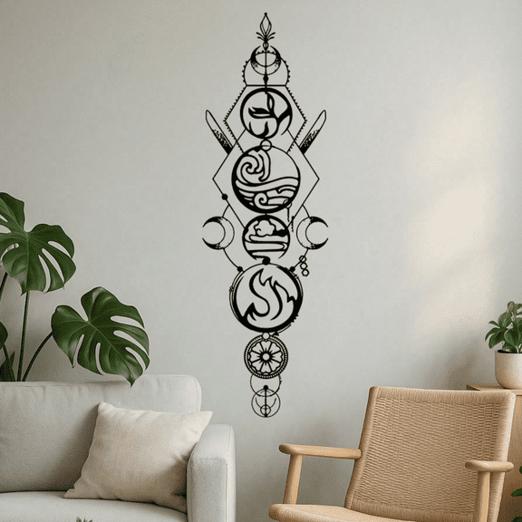 Four Element Metal Wall Art - Fire Water Earth and Air Design Iron Art Geometric Patterns Outdoor Garden Decor Christmas and Halloween Gifts, Modern Iron Art Style, Interior Wall Hanging