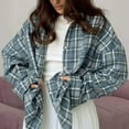 thumbnail image 2 of Hessimy Womens Flannel Plaid Shirt Oversized Long Sleeve Button Down Shacket Blouse Tops(Light Blue,XL), 2 of 8
