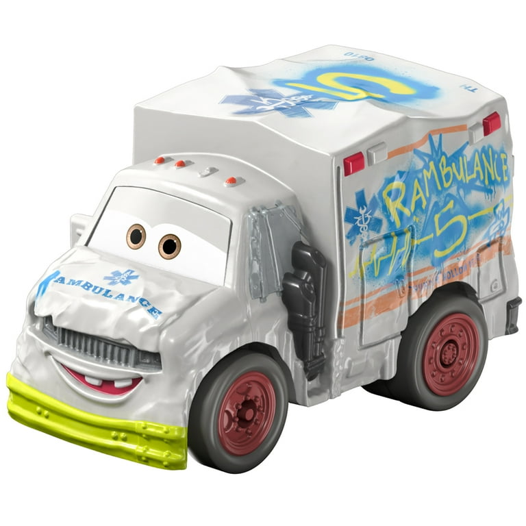 Cars Mini Racers Collectible Die Cast Vehicle FMV81 Dr. Damage Rambulance White and Blue Ambulance 5 on the Side Walmart