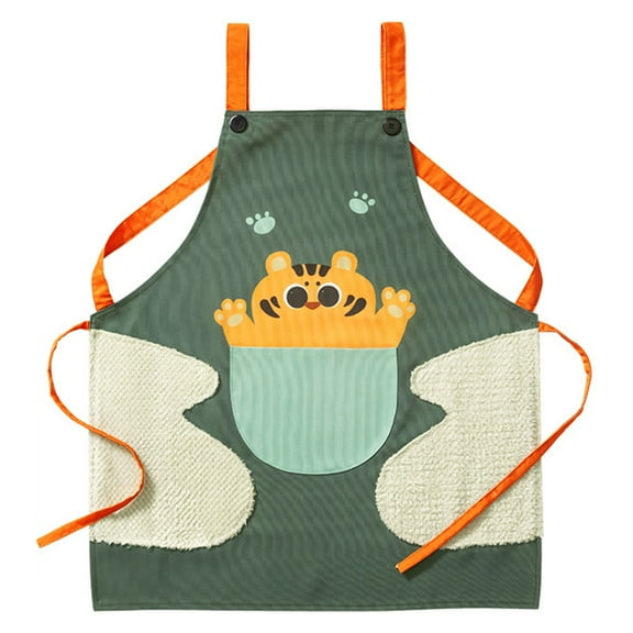 Jesscasday Women Apron Waterproof Adult Oil Proof Apron Kitchen Pinafore with Hand Wipe Pocket Print Apron for Restaurant Cooking