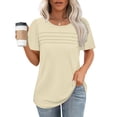 thumbnail image 2 of Duoif Shirts for Women, Women's T Shirt Short Sleeve Formal Casual Shirt Summer Clothing Flowing Creases Front Round Neck Summer Tops Beige L, 2 of 5