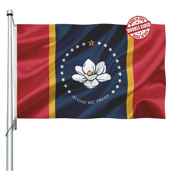 Double Sided New Mississippi Republic Sates Flag 3x5 FT Outdoor- UV Fade Resistant 3Ply Missippi MS Flags Canvas Header with 2 Brass Grommets