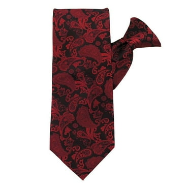 Jacob Alexander Men's Paisley Pre-Tied Clip-On Neck Tie - Red