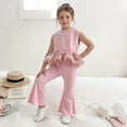 thumbnail image 2 of HAOTAGS Girls Outfit Sets Summer Sleeveless,Stretchy Flared Pants Round Neck Cotton Trendy Patchwork Tank 2PC Pink 7-8T, 2 of 6