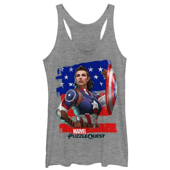 Women's Marvel Puzzle Quest Peggy Carter  Racerback Tank Top Gray Heather Large