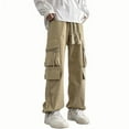 thumbnail image 3 of CHEEREAM Cargo Pants Men Baggy High Waisted Parachute Pants with Pockets Wide Leg Y2K Casual Pants for Mens Khaki 4XL, 3 of 4