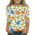 thumbnail image 3 of Ugoldhm Kids Tops Dinosaurs Graphic 3/4 Sleeve Tees Crewneck Casual Summer Fall Kids Shirts, 3 of 5