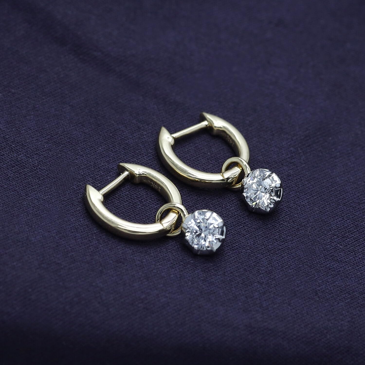 AFFY Dangle Earrings For Women | 1/2 Carat 4MM Round Shape Lab Grown Diamond Two Tone Huggie Hoop Earrings |10K Solid White Gold Jewelry Gifts For Her (0.50 Cttw)
