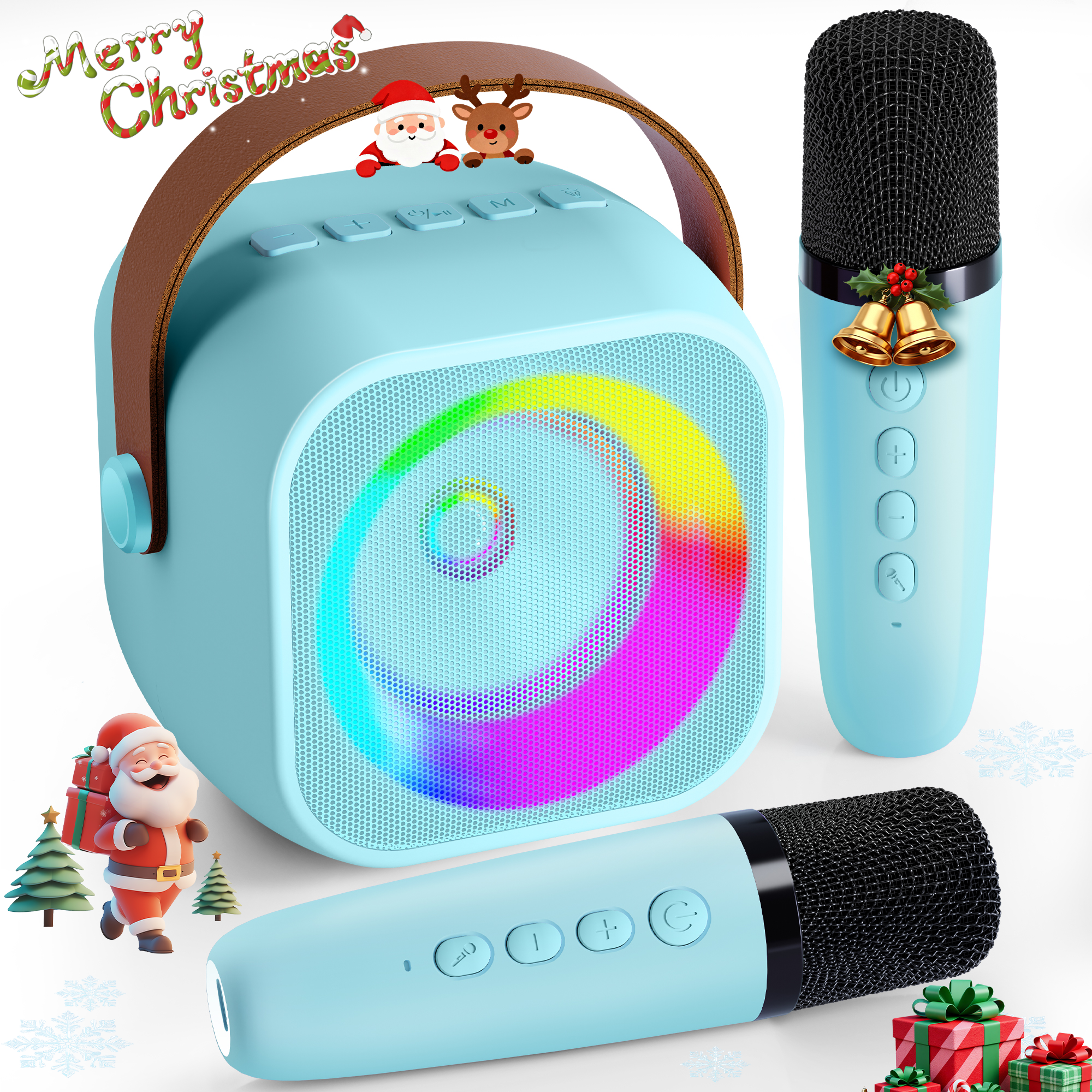 Bonaok Mini Karaoke Machine Toys, Portable Microphones for Kids Adults, Wireless Speaker Machine with LED Lights, Home Party Birthday Gifts for 3-12 Years Old Girls Boys