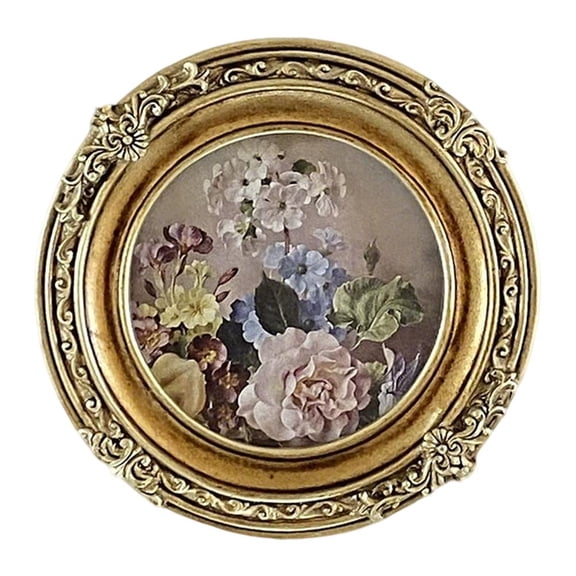 Vintage Picture Frame, Ornate Round Resin Photo Frame, Small Retro Circle Frame for Wall Hanging or Tabletop Display, Home Decoration