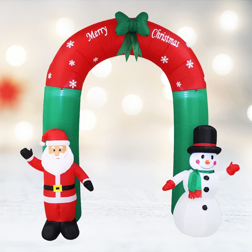 7.8 Ft Lighted Christmas Inflatable Archway, Inflatable Santa Claus and Snowman Arch Indoor and