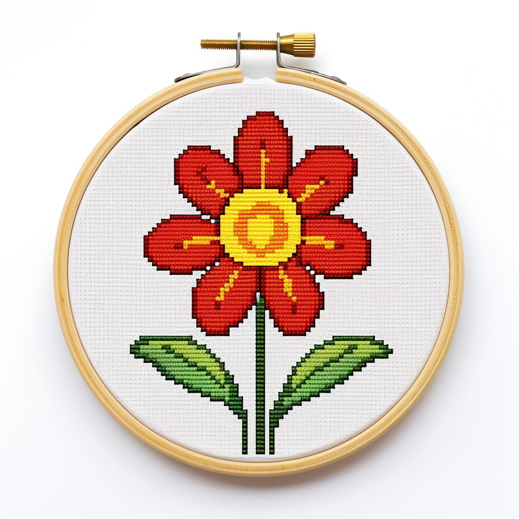Cartoon Simple Little Flower DIY 11CT Stamped Cross Stitch Kits Easy for Beginners Children with Hoop Needlepoint Counted Embroidery Kits Art Craft Wall Decor 14x14inch(38)