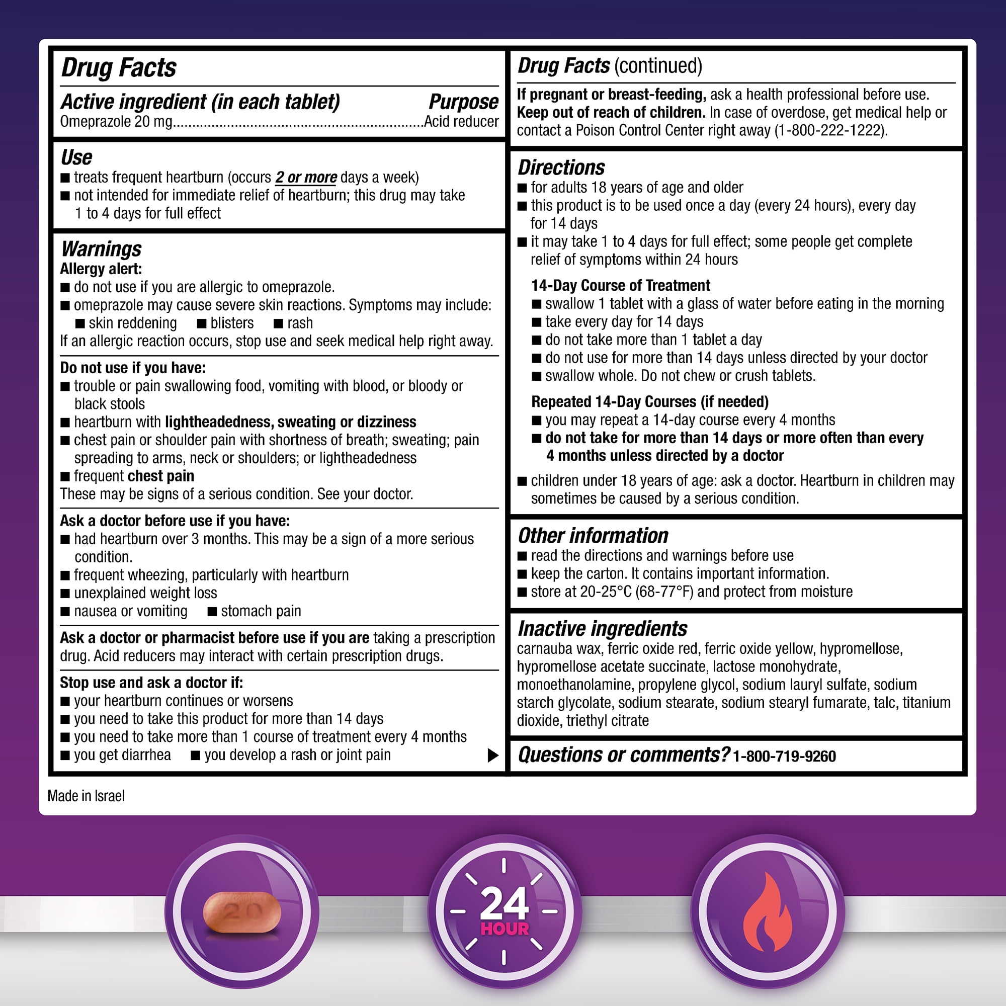 Equate Omeprazole 20mg Tablets Delayed Release, Acid Reducer for Frequent Heartburn, 42 Count, Compare to Prilosec OTC