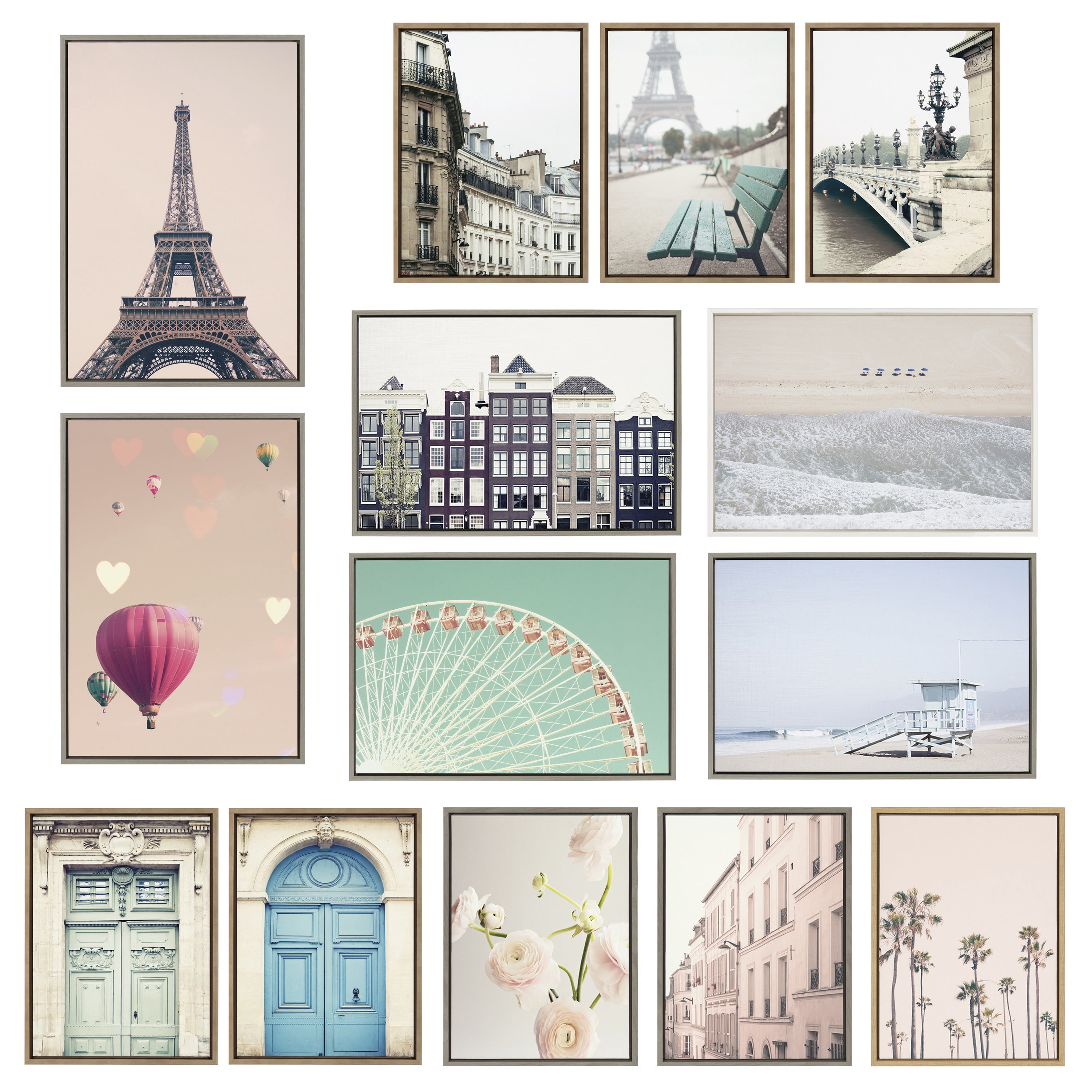 Sylvie L Hotel, Paris Eiffel Tower Europe Travel and Pont Alexandre III 18 in x 24 in Framed Photography Canvas Art Prints, by Kate and Laurel Set of 3