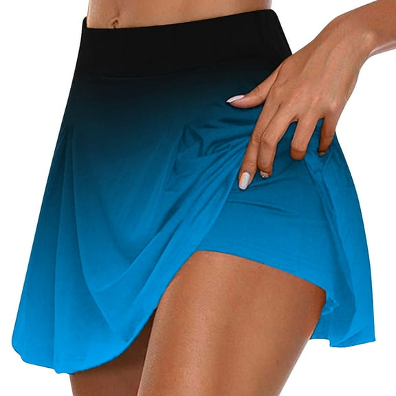nerohusy Womens Pleated Athletic Tennis Skort,Tennis Skirts with Shorts for Women High Waisted Tie Dye Print Pleated Flowy Golf Skorts 2 in 1 Workout Culottes,Blue,XL