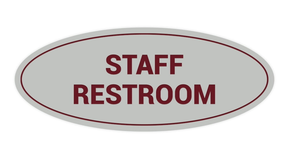 Oval STAFF RESTROOM Sign (Light Grey / Burgundy) - Small 2x5