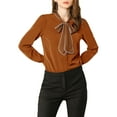 thumbnail image 5 of Allegra K Women's Tie Neck Button Down Work Long Sleeves Blouse Shirts, 5 of 6
