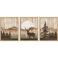 thumbnail image 3 of PixonSign Framed Canvas Print Wall Art Set - Moose Deer Sunset Mountain Forest Art - Set of 3 Animal Landscape Modern Art Geometric Abstract Rustic Wall Décor - 12"x16"x3 Panels Natural, 3 of 5