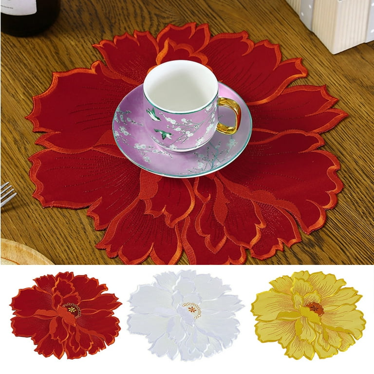 Set of 6 PVC Placemats Hollow Out Flowers Place Mats for Dining