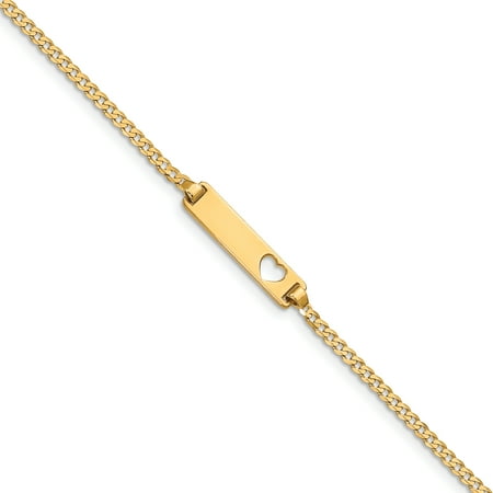 14k Yellow Gold 5.5in Engravable Baby ID Heart Bracelet (Plate: 0.9in x 0.2in)