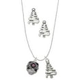 thumbnail image 1 of Delight Jewelry Silvertone Diagonal Banded Barrel with Hot Pink Crystals Spinner Silver tone Zig Zag Christmas Tree Charm Necklace and Stud Earrings, 1 of 4