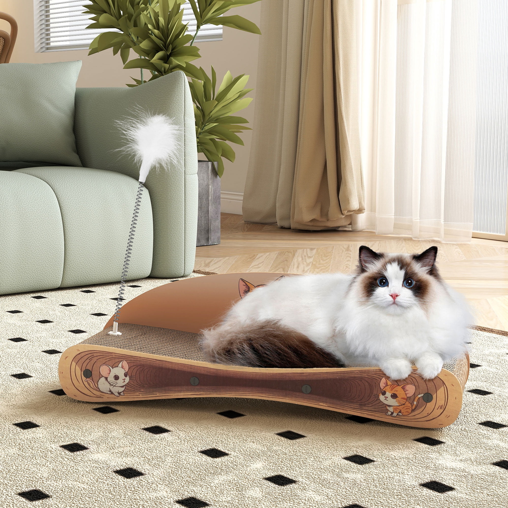 COZIWOW 2-in-1 Cardboard Cat Scratcher Bed & Lounger Scratching Post  Reversible Scratching Board Pad for Cats