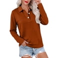 thumbnail image 2 of Hearthz Women's Polo Shirts 3 Button Long Sleeve Shirts for Women Relaxed Fit Solid Color Tshirts Shirts for Women Tennis Activewear Red S, 2 of 6