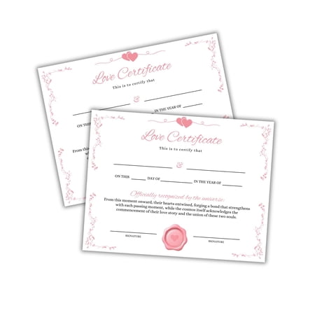 Love Certificate Officially Recognized by The Universe Commitment Ceremony Union Cord Handfasting 30pk 8.5x11 Secret Wedding Vows Marriage
