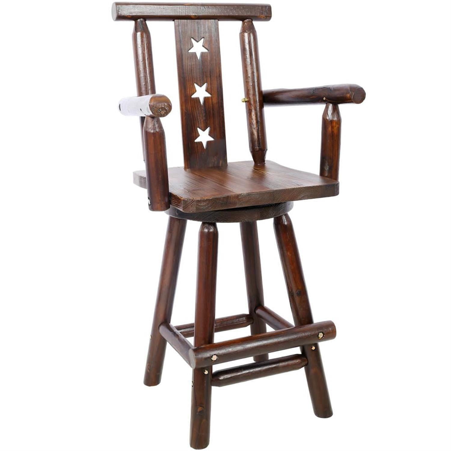 Demi Bonn 49" Counter Height Bar Stools, Rustic Barstools with Decorative Star Back, Wide Armrest, Kitchen Island Countertop Chairs for Dining Room, Brown