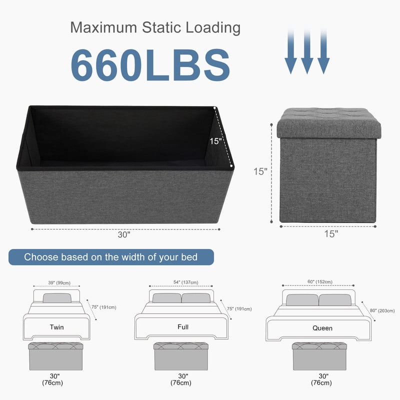 Gianna 30 Inches Folding Storage Ottoman Bench, Storage Chest, Foot Rest Stool, Bedroom Bench with Storage, Gray