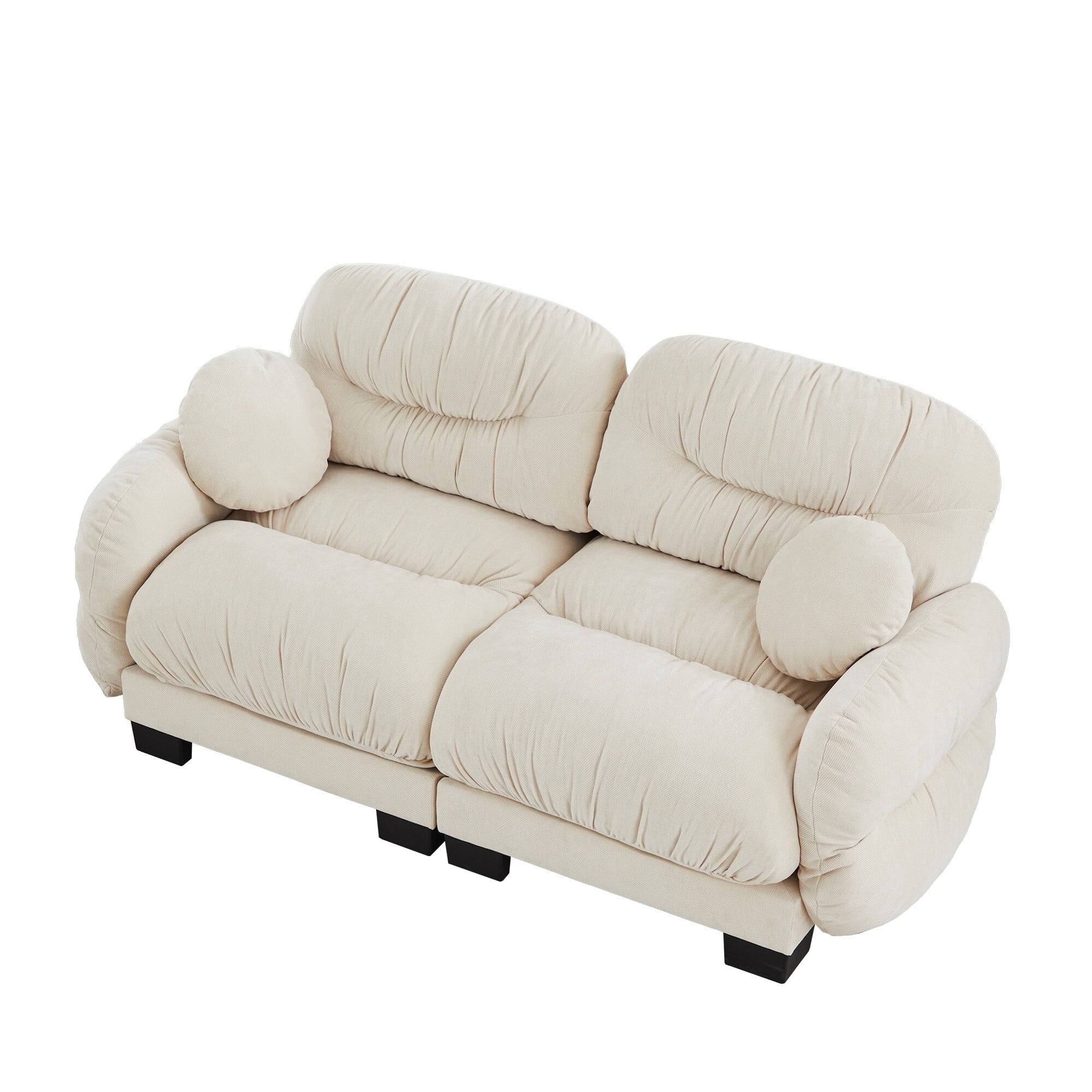 AENKYO 82" Modular Sofa, Cozy Chenille 2-Seater Loveseat w/ Pleated Design, Deep Seat Foam Couch & 2 Pillows, Beige