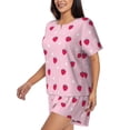thumbnail image 2 of Naloa Strawberry And Heart Women's Short-Sleeved Pajama Set, Loungewear, Summer pajamas, Breathable Cozy - Large, 2 of 9