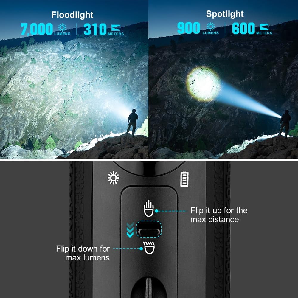 Olight Marauder Mini 7000 Lumens LED Super Bright Rechargeable Flashlight, Black