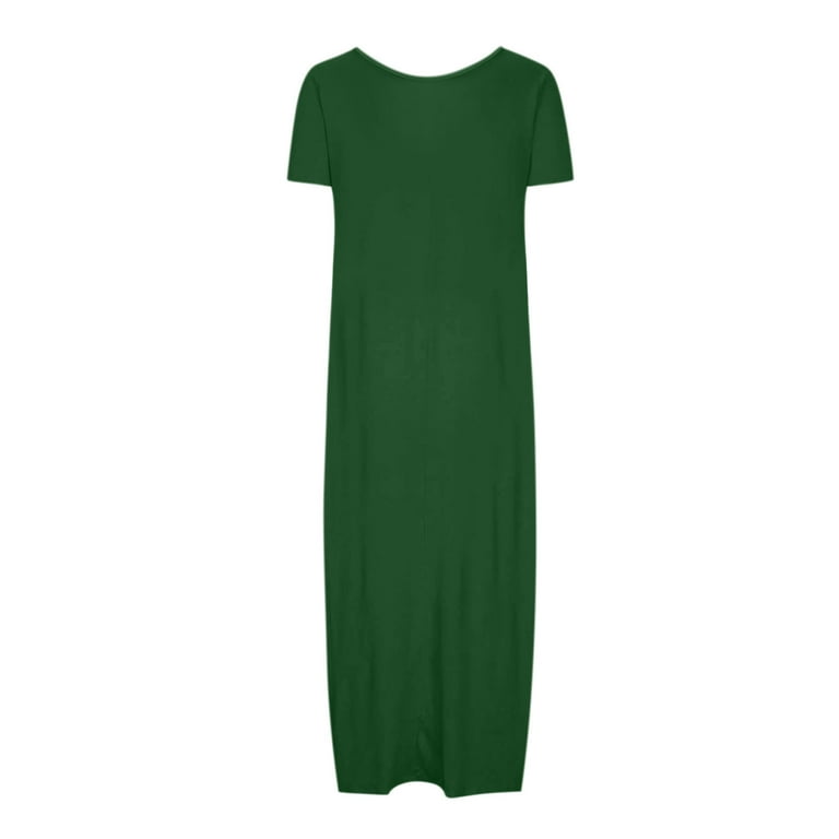 dark green dress what colour shoes Olive Green Short Sleeve A-Line Tee Shirt Dress Small main image 0
