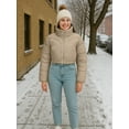 thumbnail image 3 of Premium Midweight Womens Crop Puffer Jacket Winter Insulated Beige Jacket-S, 3 of 9