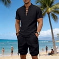 thumbnail image 4 of SOOMLON Mens 2 Piece Short Sets Big and Tall Henley Linen T Shirts Side Tie Jogger Shorts Summer Beach Outfits Sets, 4 of 9