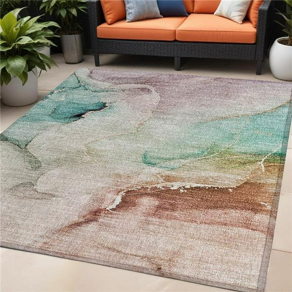 HomeRoots 560478 5 x 8 ft. Teal Abstract Washable Non Skid Indoor Outdoor Rectangle Machine Woven Area Rug