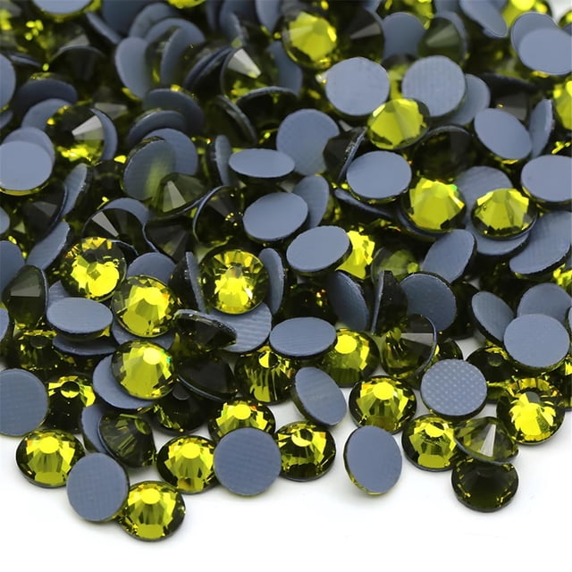 Hotfix Rhinestones Flatback Glass Rhinestone 1440PCS SS16 3.7-3.9MM Gemas redondas para uñas Arte Glitter Cristales Piedra DIY Bolsas Ropa Zapatos (Verde Oliva)