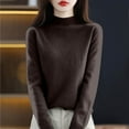 thumbnail image 2 of Knit Sweaters for Women Mock Turtleneck Warm Sweater Long Sleeve Tops Casual Soft Lightweight Shirts Brown XL, 2 of 7