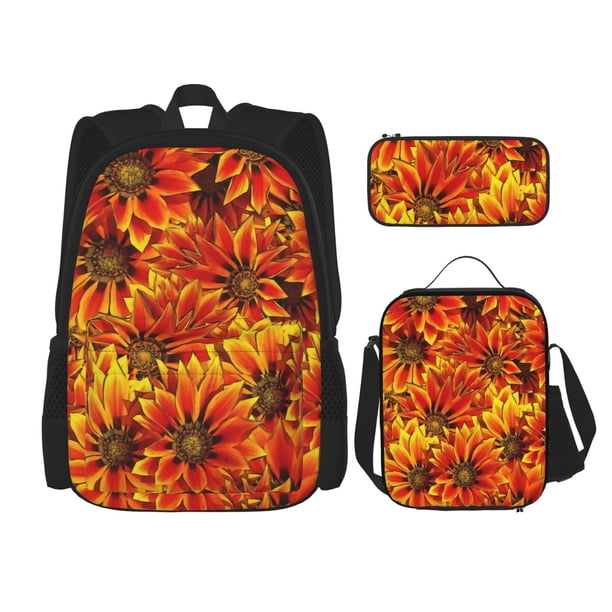 Disketp Sunflower4 Mochila Estampada de Gran Capacidad con Lonchera y Estuche, Set de 3 Piezas para Estudiantes