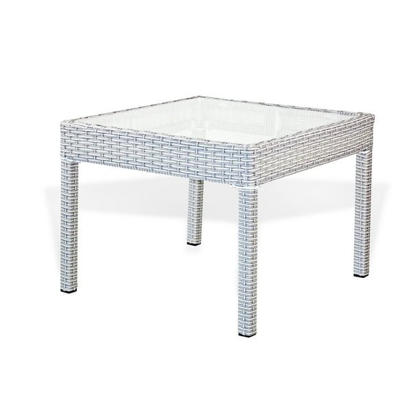 SK New Interiors Outdoor Patio Wicker Square Coffee Table w/Glass Resin
