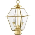 thumbnail image 4 of 9 inch 2 Light Polished Brass Outdoor Post Lantern Pendant Lighting Fixture with Clear Beveled Glass Shade backed with Hand Crafted Solid Brass material for patio, front porch, entryway and more, 4 of 7