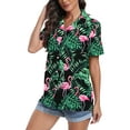 thumbnail image 3 of Aiyino Women's Hawaiian Floral Shirts Short Sleeve Button Down Shirts Soft Cool Floral Tropical Holiday Beach Shirts V Neck Summer Beach Tops T-Shirt,M Bird Black, 3 of 9